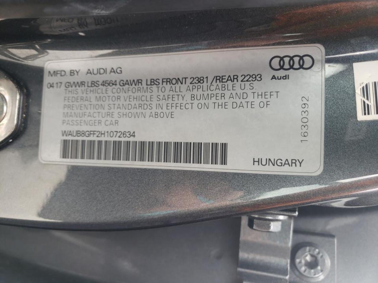 Photo 10 from auction – 2017 AUDI A3 PREMIUM with VIN WAUB8GFF2H1072634