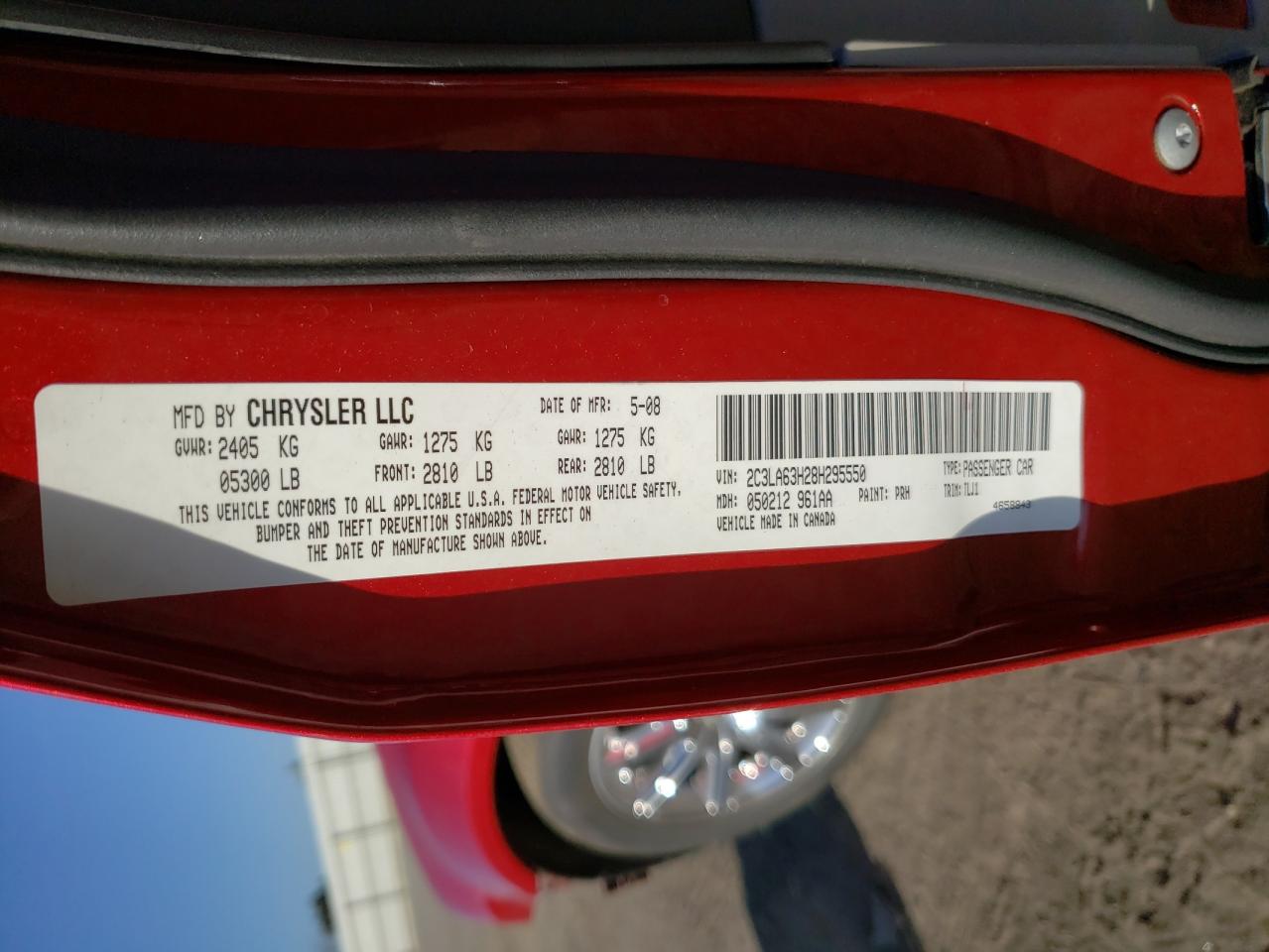 Photo 10 from auction – 2008 CHRYSLER 300C with VIN 2C3LA63H28H295550
