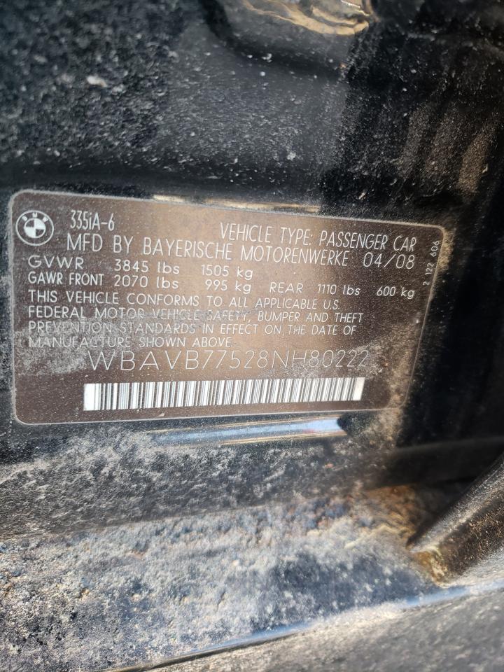 Photo 10 from auction – 2008 BMW 335 I with VIN WBAVB77528NH80222