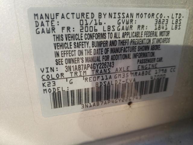 Photo 10 from auction – 2016 NISSAN SENTRA S with VIN 3N1AB7AP4GY226743