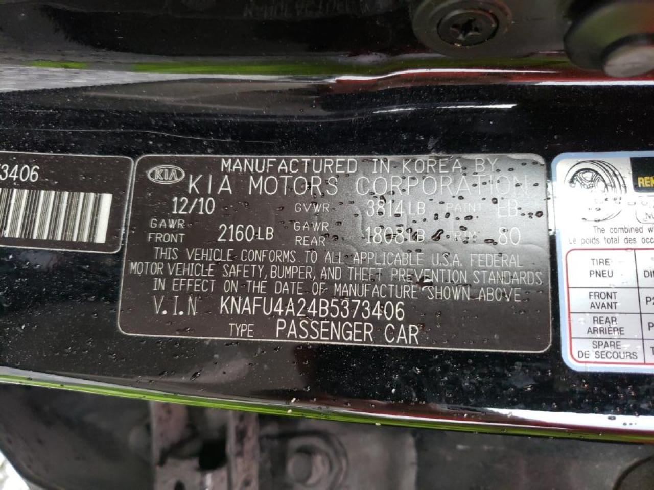 Photo 10 from auction – 2011 KIA FORTE EX with VIN KNAFU4A24B5373406