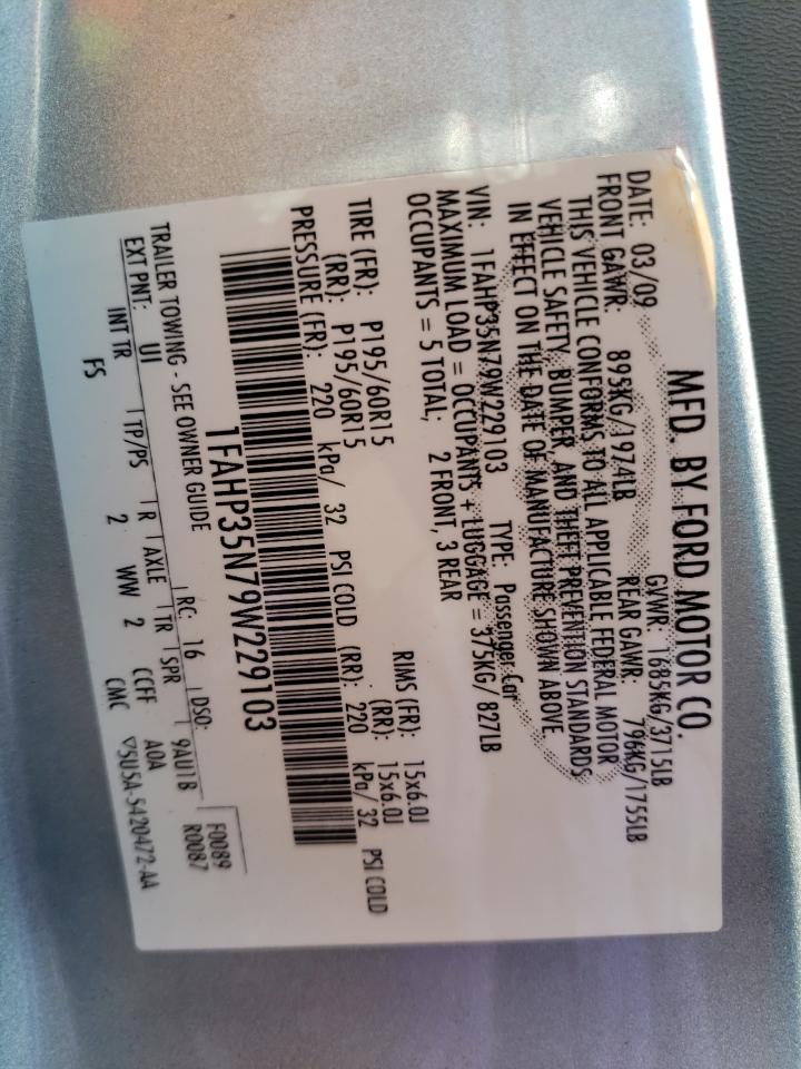 Photo 10 from auction – 2009 FORD FOCUS SE with VIN 1FAHP35N79W229103