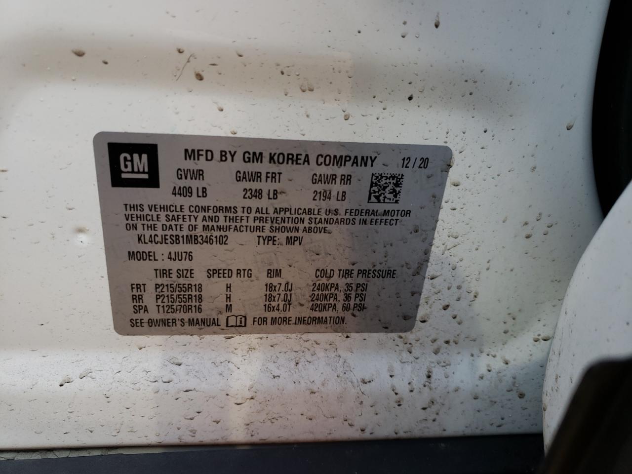 Photo 10 from auction – 2021 BUICK ENCORE PRE with VIN KL4CJESB1MB346102