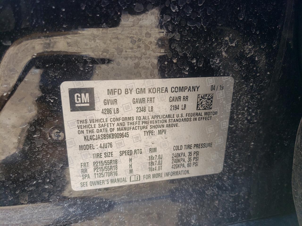 Photo 10 from auction – 2019 BUICK ENCORE PRE with VIN KL4CJASB9KB909645