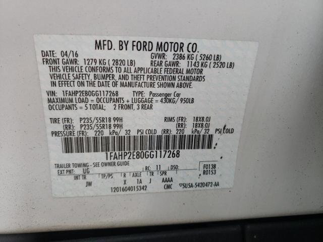Photo 10 from auction – 2016 FORD TAURUS SEL with VIN 1FAHP2E80GG117268