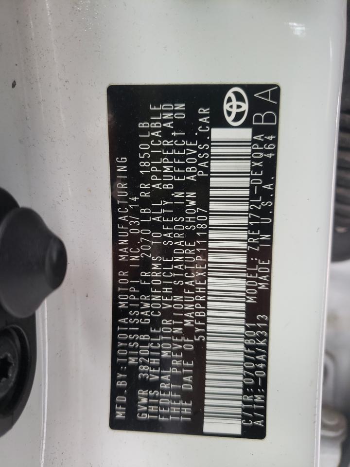 Photo 10 from auction – 2014 TOYOTA COROLLA EC with VIN 5YFBPRHEXEP111807