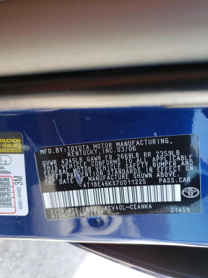 Photo 10 from auction – 2007 TOYOTA CAMRY CE with VIN 4T1BE46KX7U011225