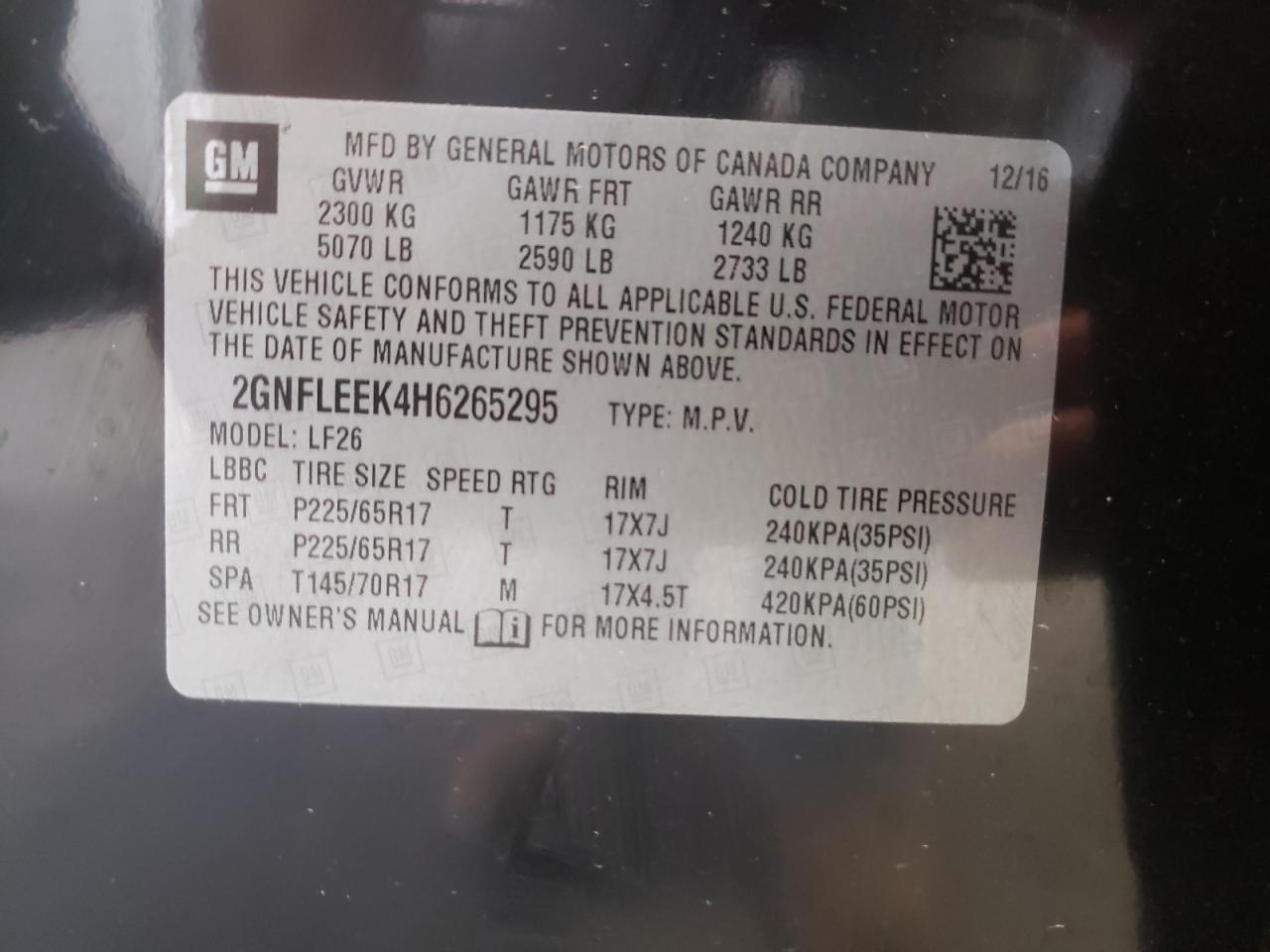 Photo 10 from auction – 2017 CHEVROLET EQUINOX LS with VIN 2GNFLEEK4H6265295