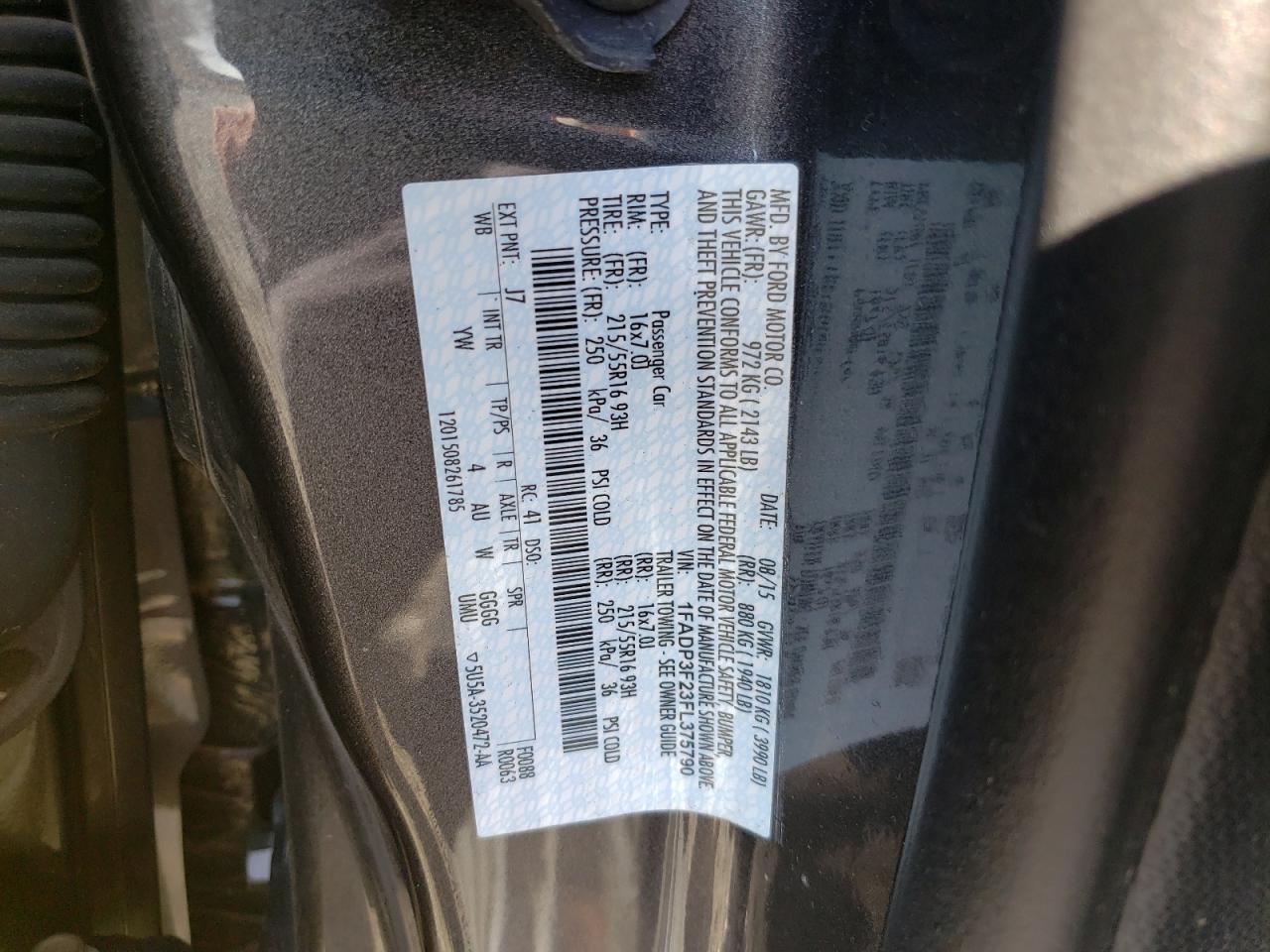 Photo 10 from auction – 2015 FORD FOCUS SE with VIN 1FADP3F23FL375790