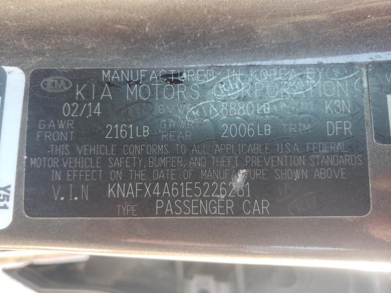 Photo 10 from auction – 2014 KIA FORTE LX with VIN KNAFX4A61E5226281