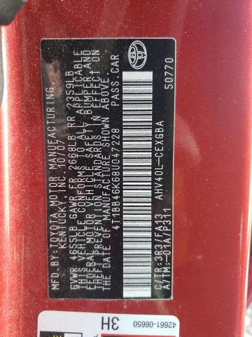 Photo 10 from auction – 2008 TOYOTA CAMRY HYBR with VIN 4T1BB46K68U047228