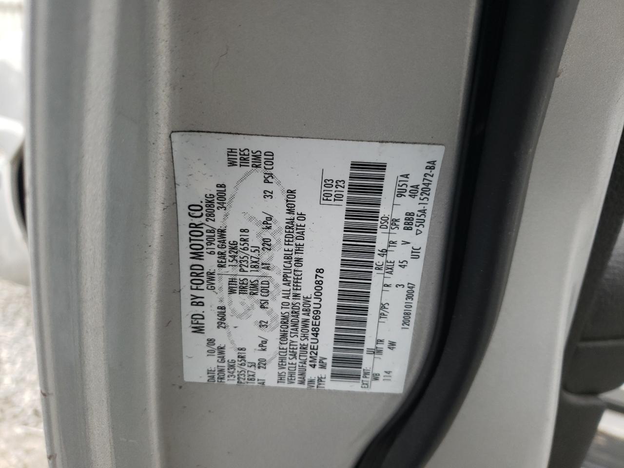 Photo 10 from auction – 2009 MERCURY MOUNTAINEE with VIN 4M2EU48E69UJ00878