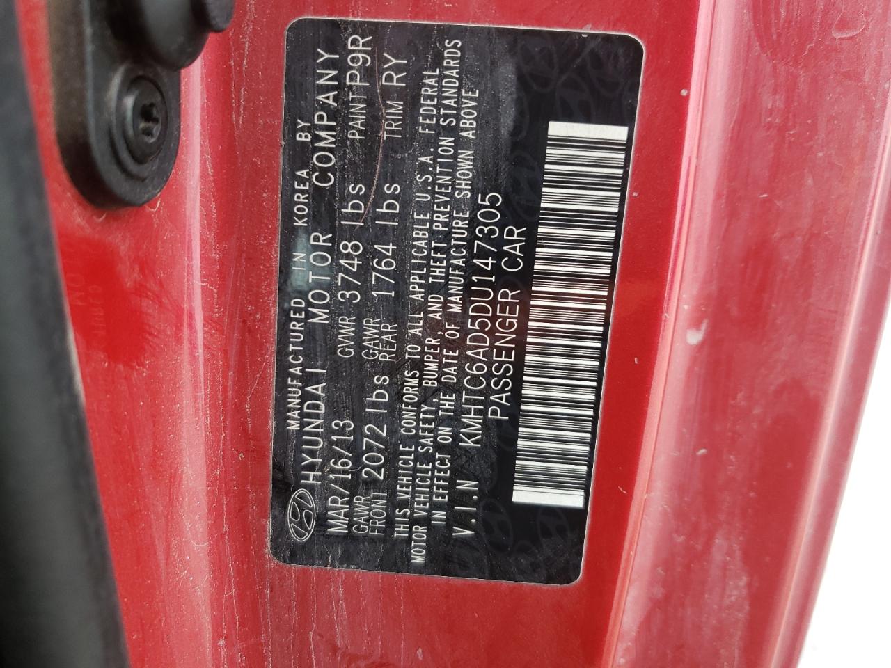 Photo 10 from auction – 2013 HYUNDAI VELOSTER with VIN KMHTC6AD5DU147305