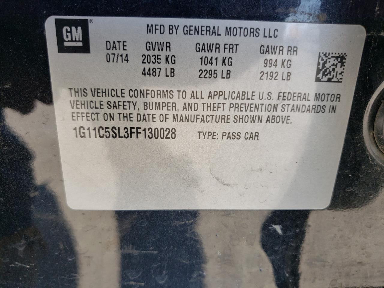 Photo 10 from auction – 2015 CHEVROLET MALIBU 1LT with VIN 1G11C5SL3FF130028
