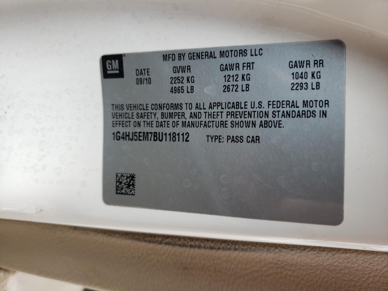 Photo 10 from auction – 2011 BUICK LUCERNE CX with VIN 1G4HJ5EM7BU118112