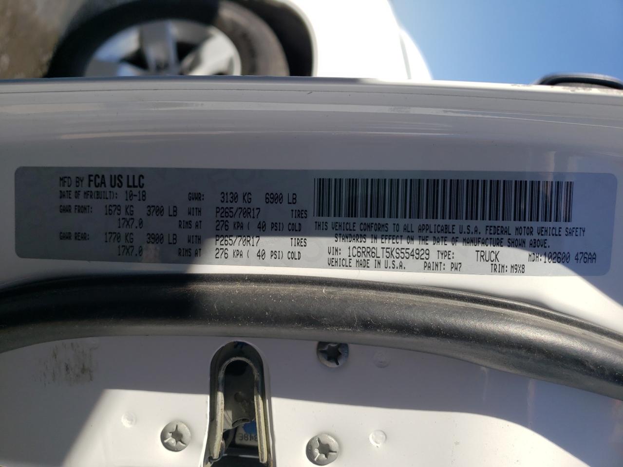 Photo 10 from auction – 2019 RAM 1500 CLASS with VIN 1C6RR6LT5KS554929