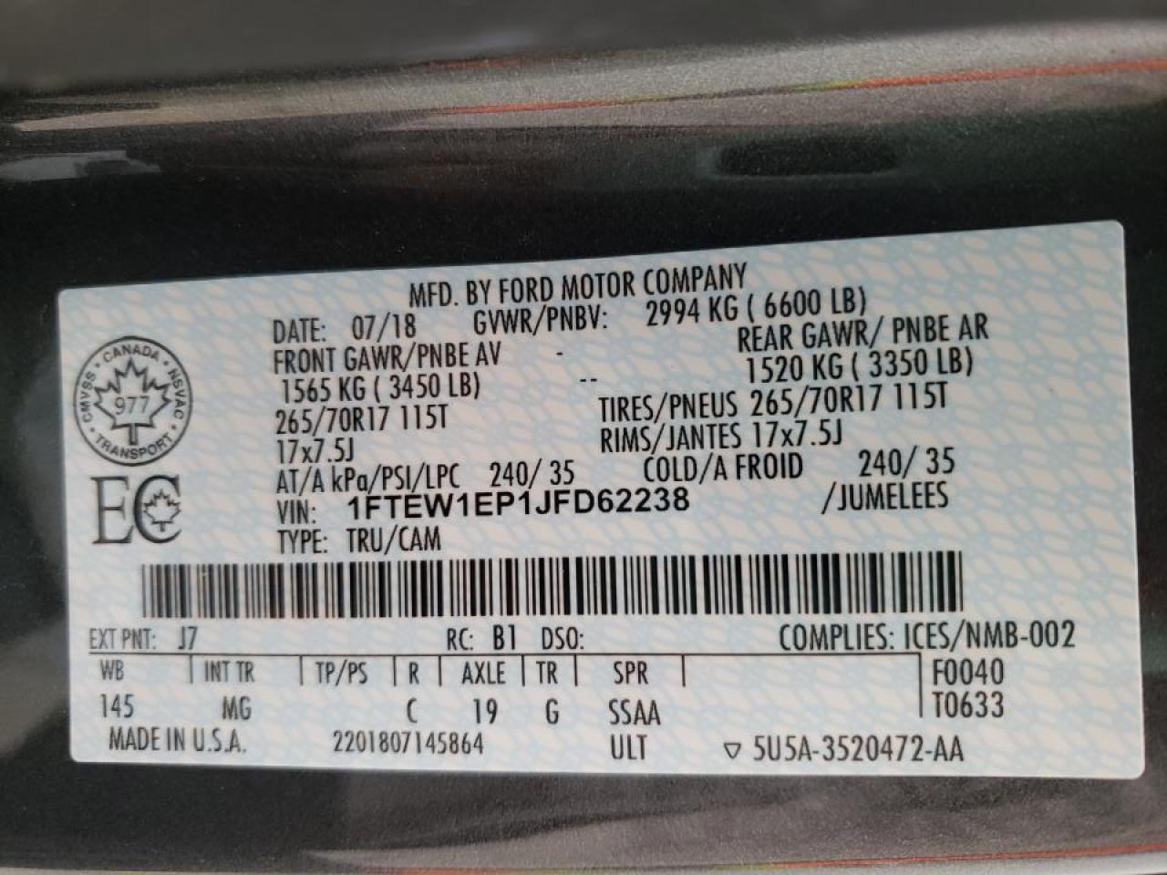 Photo 10 from auction – 2018 FORD F150 SUPER with VIN 1FTEW1EP1JFD62238