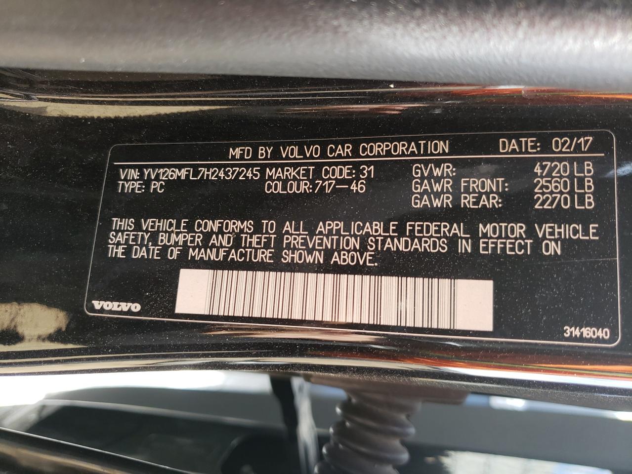 Photo 10 from auction – 2017 VOLVO S60 with VIN YV126MFL7H2437245