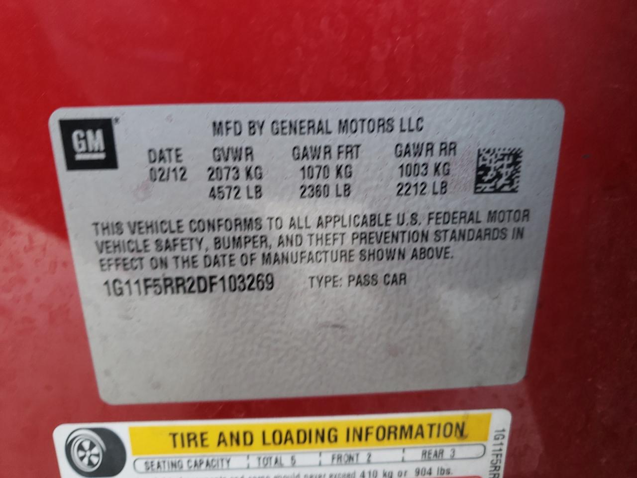 Photo 10 from auction – 2013 CHEVROLET MALIBU 2LT with VIN 1G11F5RR2DF103269