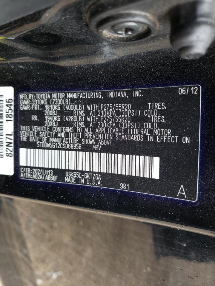 Photo 10 from auction – 2012 TOYOTA SEQUOIA PL with VIN 5TDDW5G12CS068958