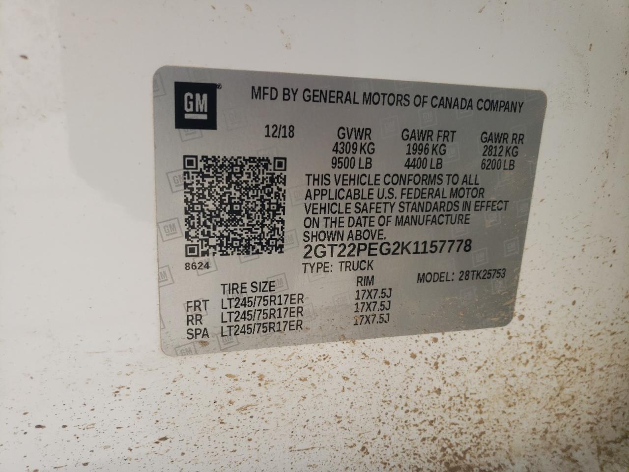 Photo 10 from auction – 2019 GMC SIERRA K25 with VIN 2GT22PEG2K1157778