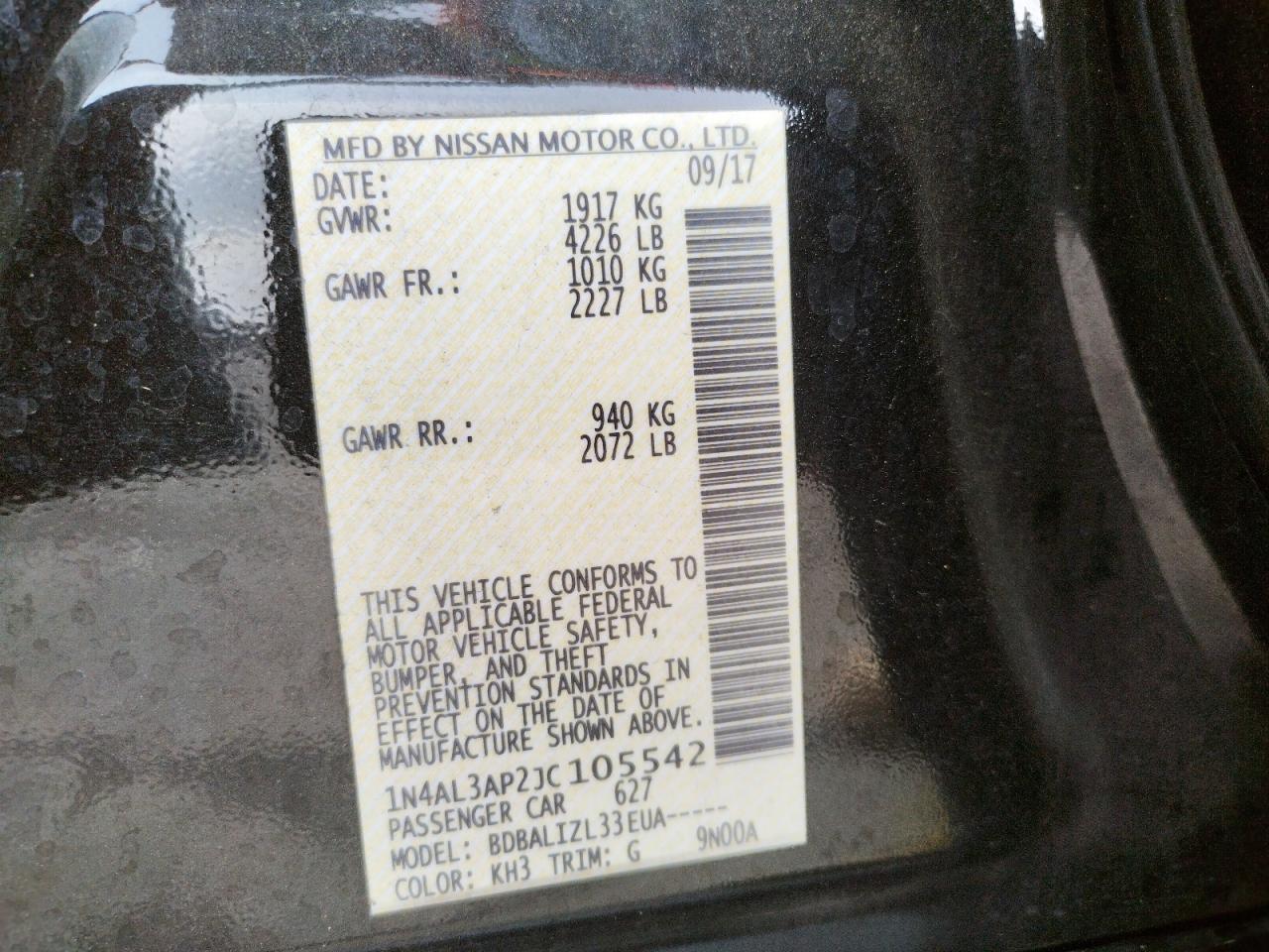 Photo 10 from auction – 2018 NISSAN ALTIMA 2.5 with VIN 1N4AL3AP2JC105542