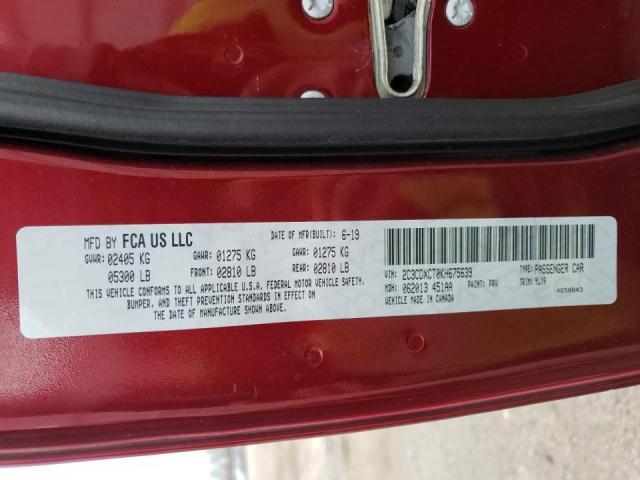 Zdjęcie 10 z aukcji – 2019 DODGE CHARGER R/ z VIN 2C3CDXCT0KH675639