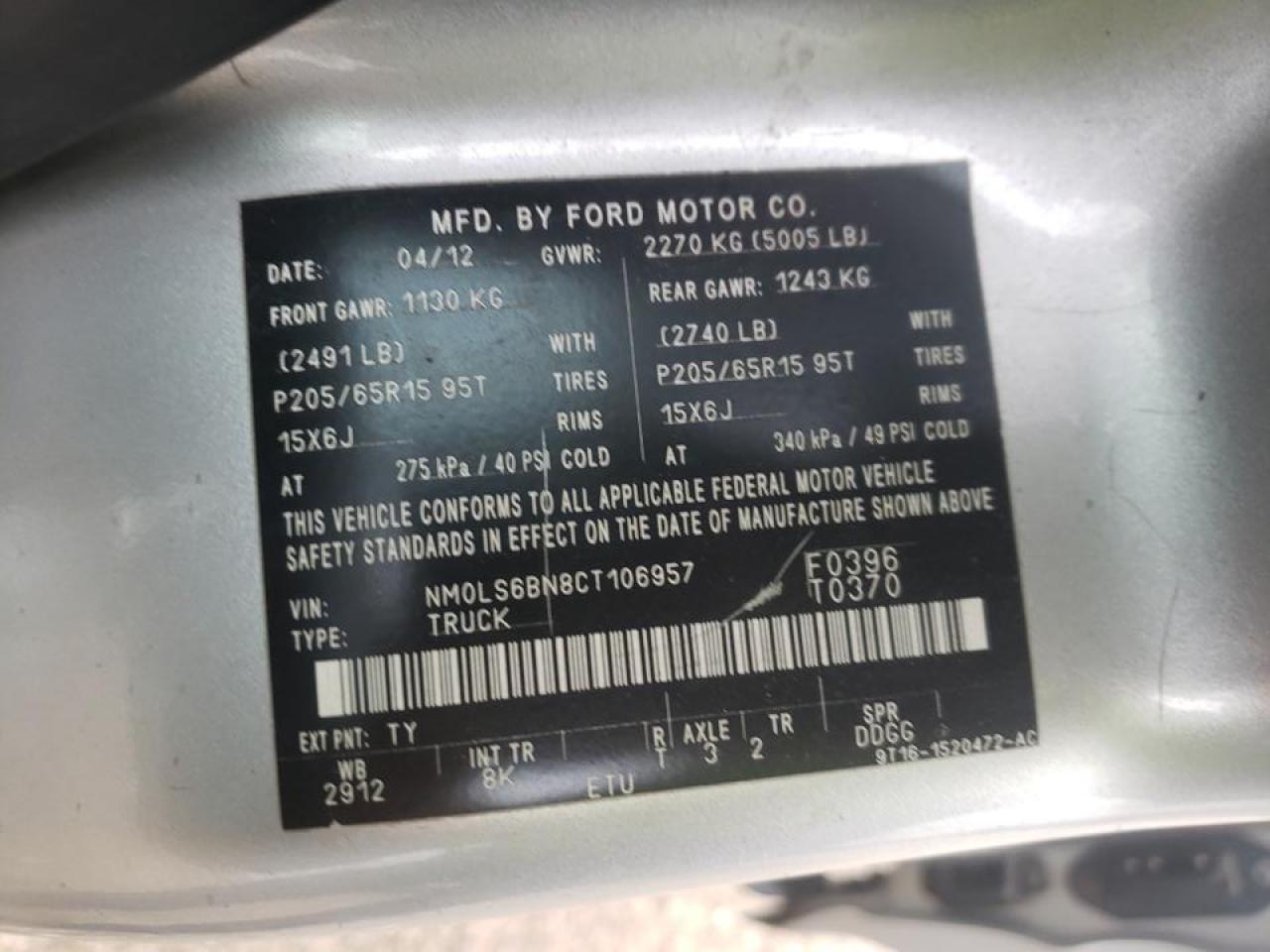 Photo 10 from auction – 2012 FORD TRANSIT CO with VIN NM0LS6BN8CT106957