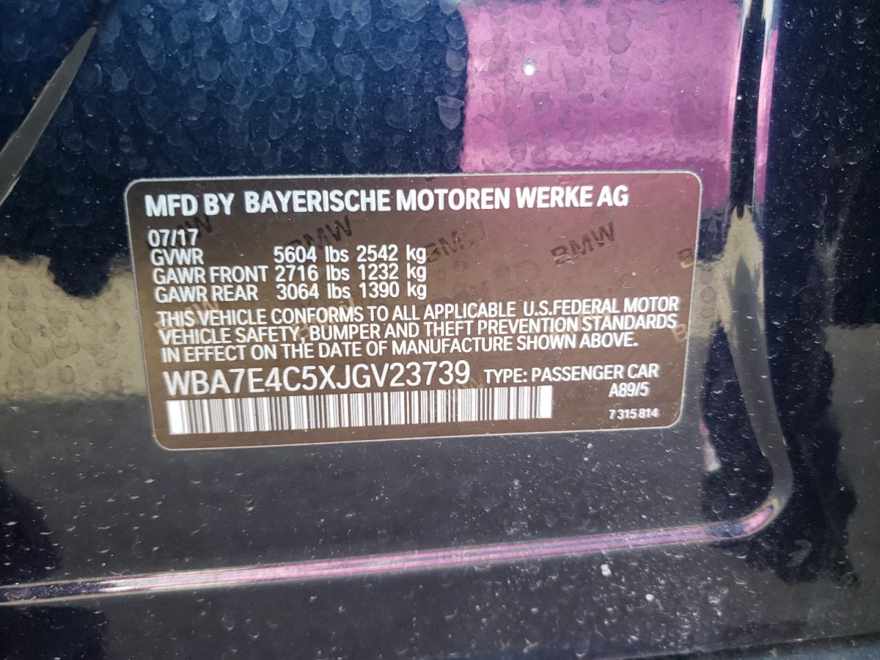 Photo 10 from auction – 2018 BMW 740 XI with VIN WBA7E4C5XJGV23739