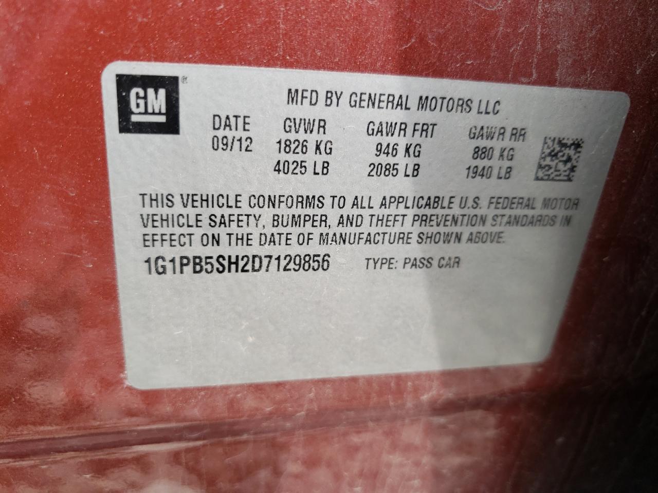 Photo 10 from auction – 2013 CHEVROLET CRUZE with VIN 1G1PB5SH2D7129856