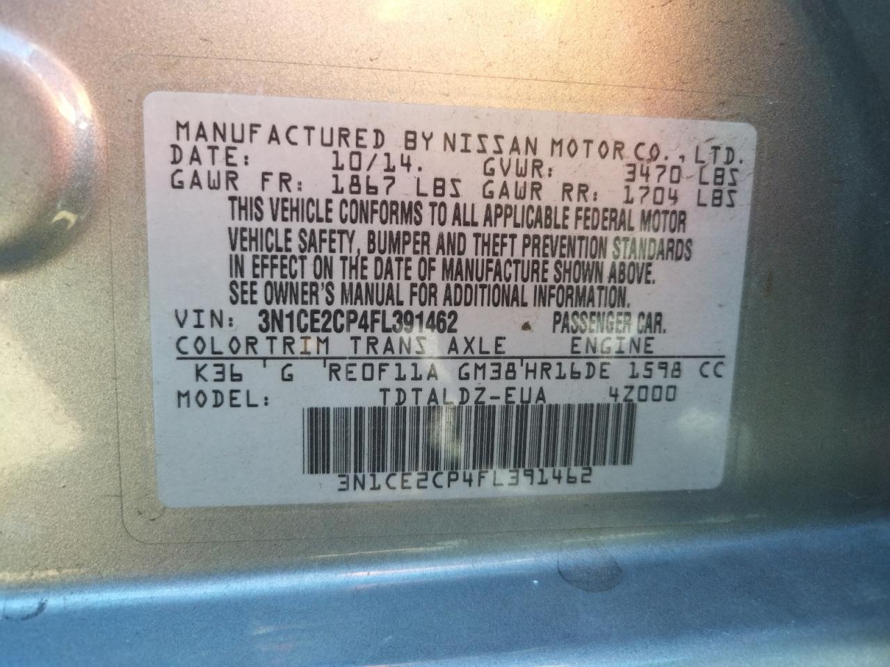 Photo 10 from auction – 2015 NISSAN VERSA NOTE with VIN 3N1CE2CP4FL391462