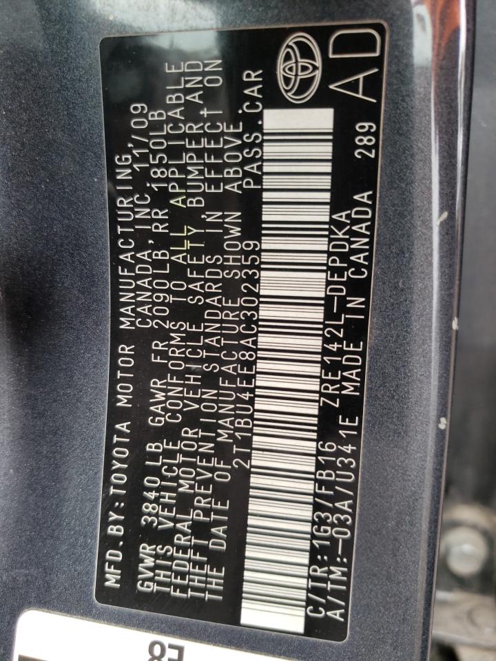 Photo 10 from auction – 2010 TOYOTA COROLLA BA with VIN 2T1BU4EE8AC302359