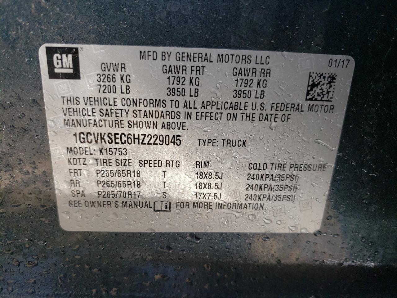 Photo 10 from auction – 2017 CHEVROLET SILVERADO with VIN 1GCVKSEC6HZ229045
