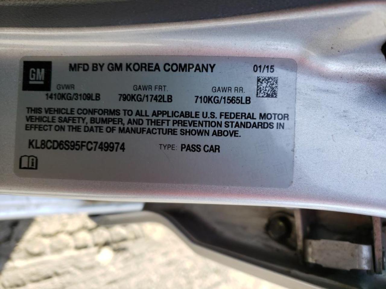 Photo 10 from auction – 2015 CHEVROLET SPARK 1LT with VIN KL8CD6S95FC749974