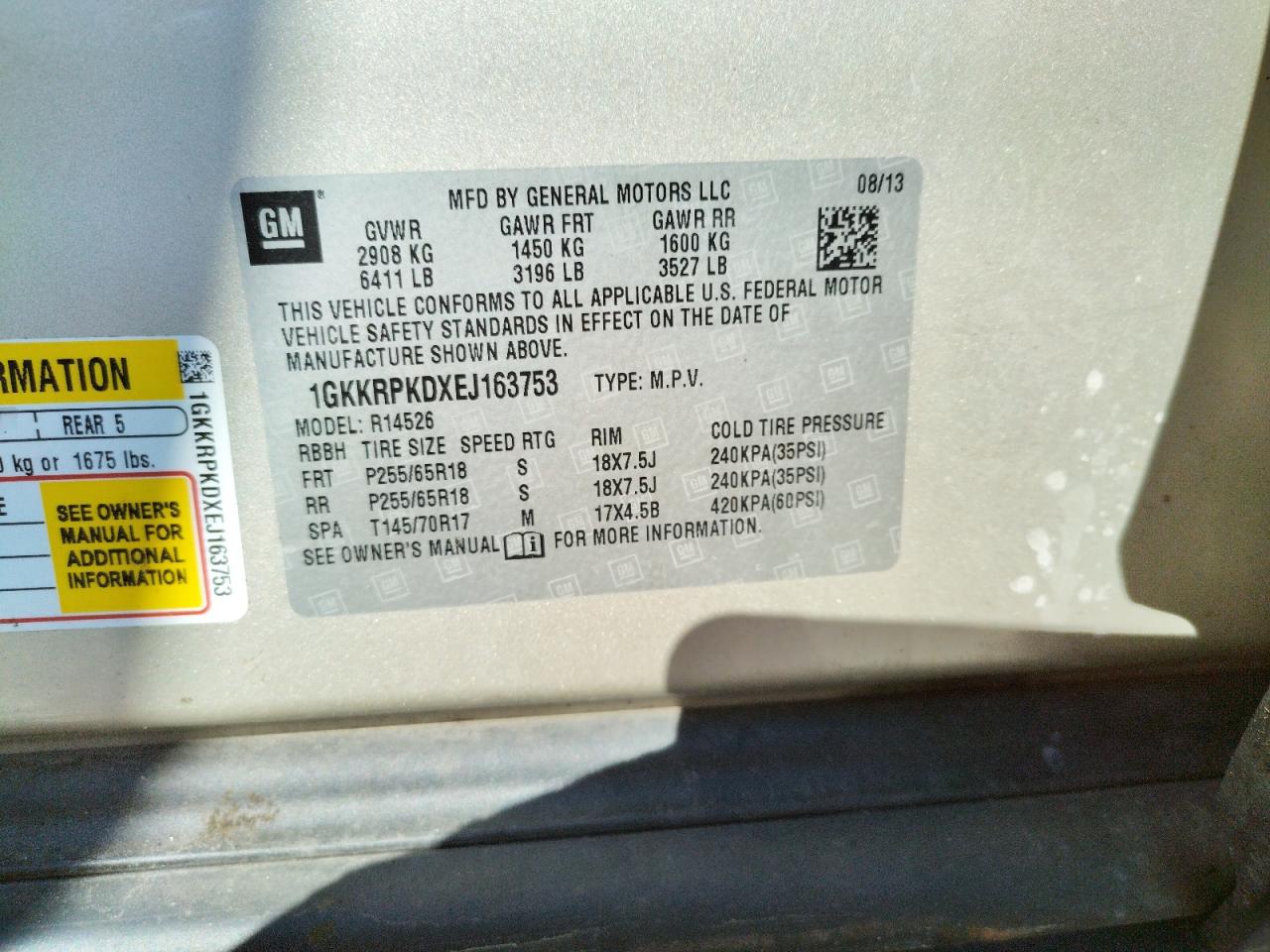 Photo 10 from auction – 2014 GMC ACADIA SLE with VIN 1GKKRPKDXEJ163753