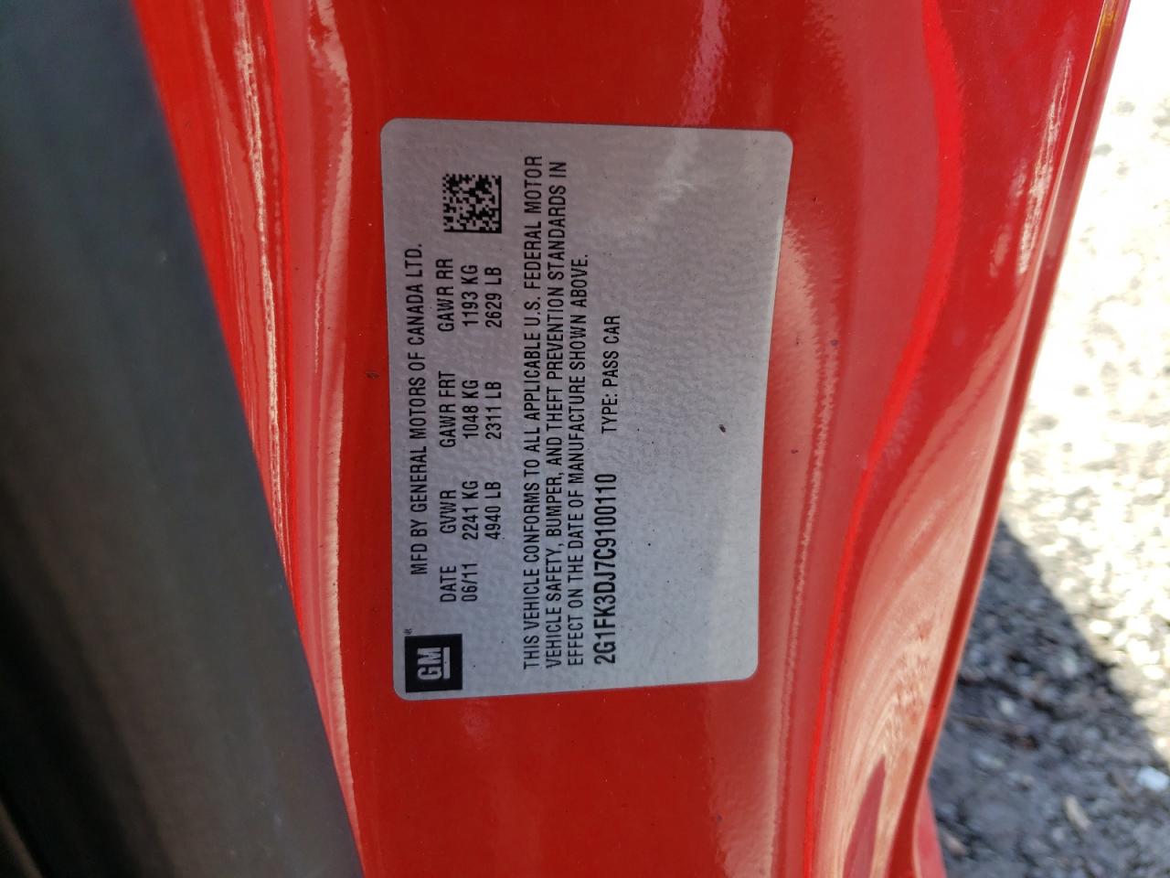 Photo 10 from auction – 2012 CHEVROLET CAMARO 2SS with VIN 2G1FK3DJ7C9100110