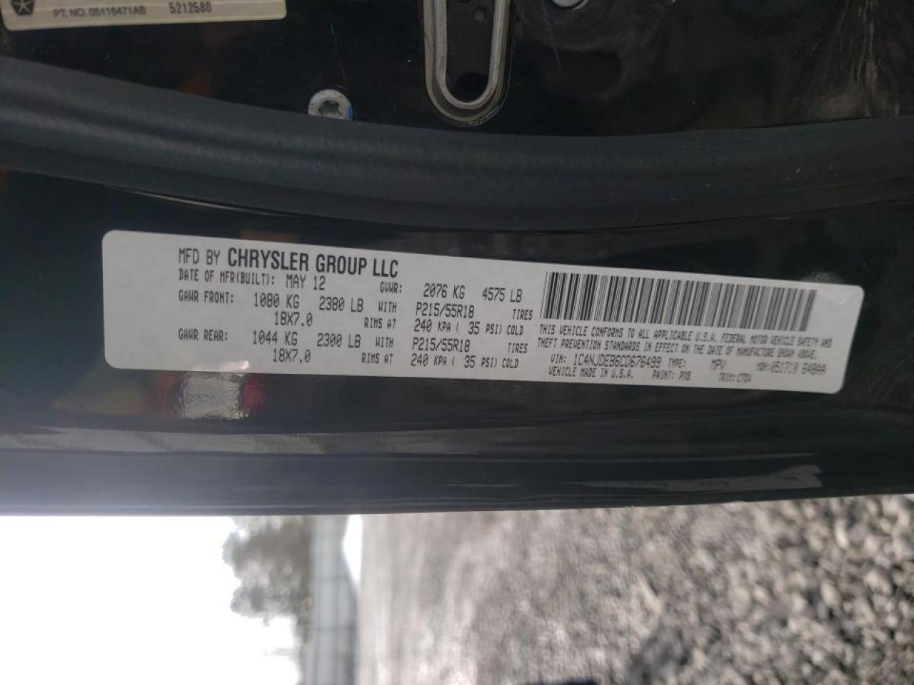 Photo 10 from auction – 2012 JEEP COMPASS LA with VIN 1C4NJDEB6CD676499