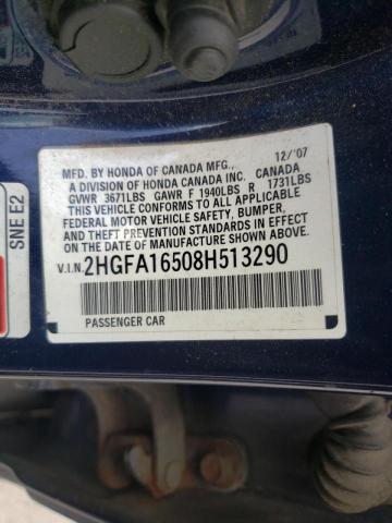 Photo 10 from auction – 2008 HONDA CIVIC LX with VIN 2HGFA16508H513290