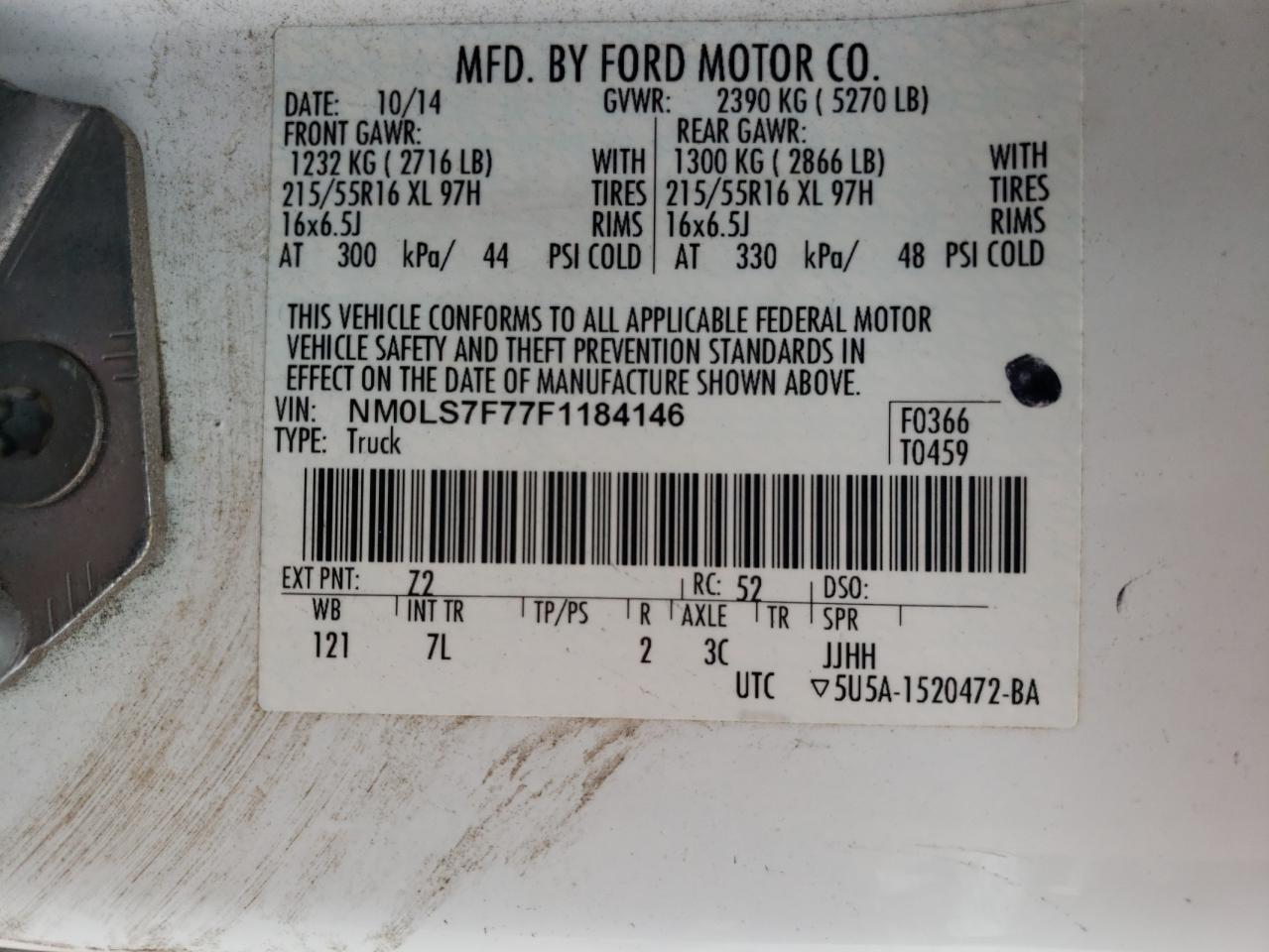Photo 10 from auction – 2015 FORD TRANSIT CO with VIN NM0LS7F77F1184146