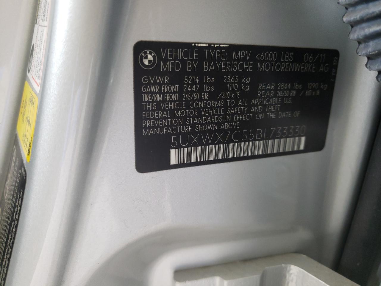 Photo 10 from auction – 2011 BMW X3 XDRIVE3 with VIN 5UXWX7C55BL733330