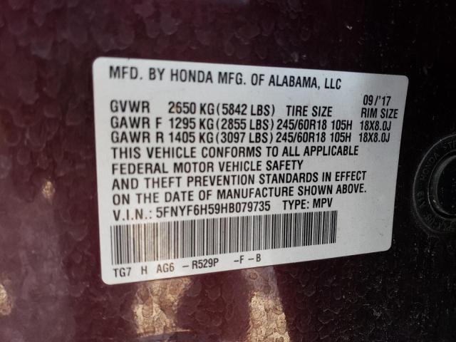 Photo 10 from auction – 2017 HONDA PILOT EXL with VIN 5FNYF6H59HB079735