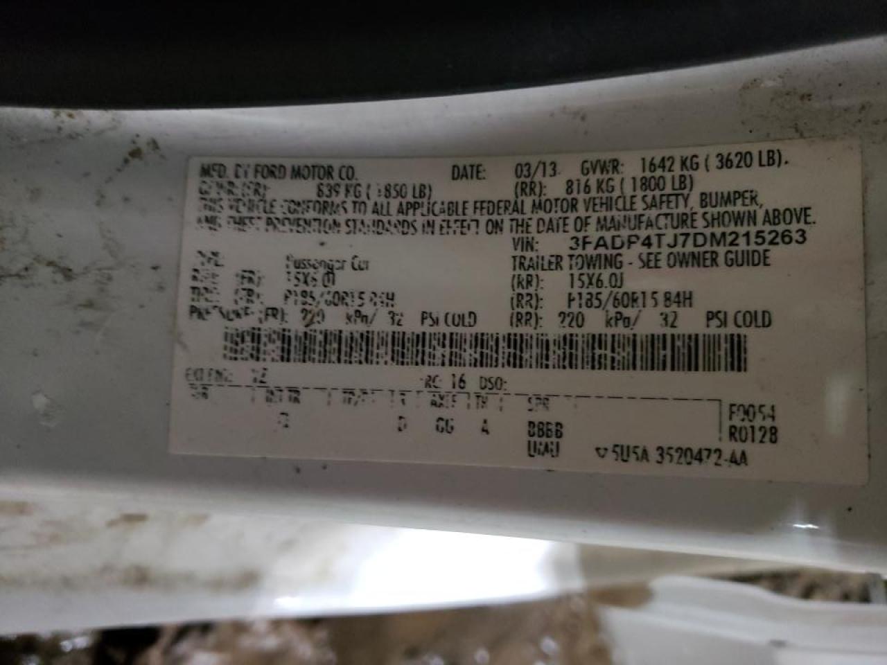 Photo 10 from auction – 2013 FORD FIESTA S with VIN 3FADP4TJ7DM215263
