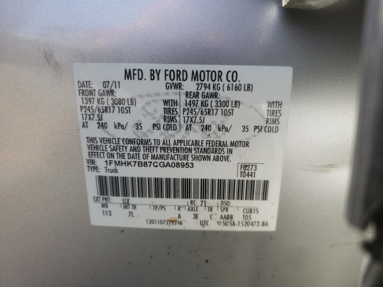 Photo 10 from auction – 2012 FORD EXPLORER with VIN 1FMHK7B87CGA08953