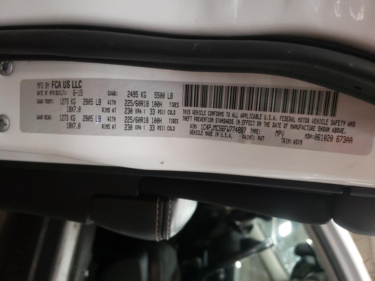 Photo 10 from auction – 2015 JEEP CHEROKEE L with VIN 1C4PJMCS6FW774887