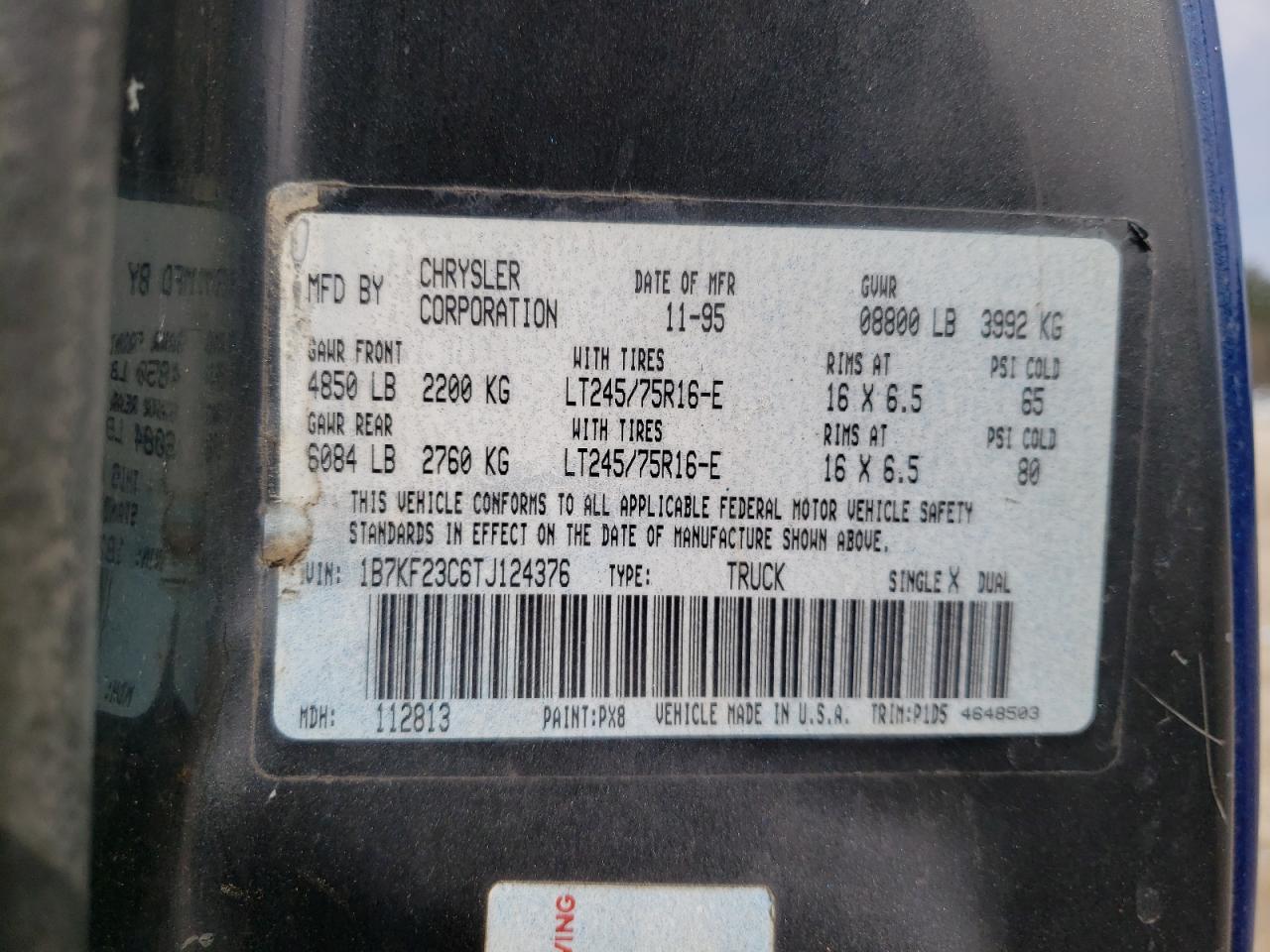 Photo 10 from auction – 1996 DODGE RAM 2500 with VIN 1B7KF23C6TJ124376