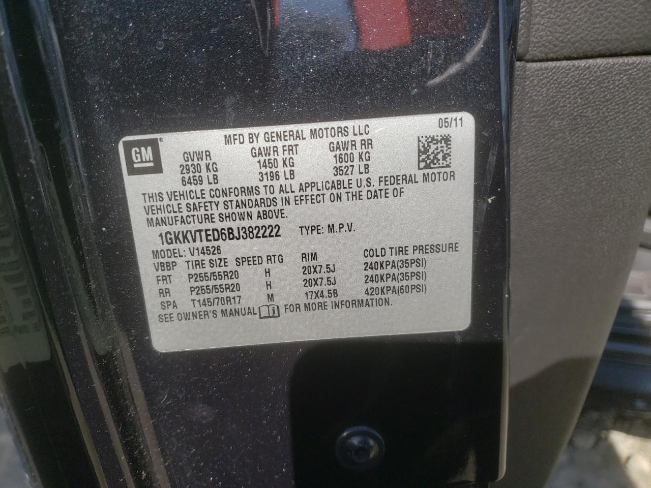 Photo 10 from auction – 2011 GMC ACADIA DEN with VIN 1GKKVTED6BJ382222