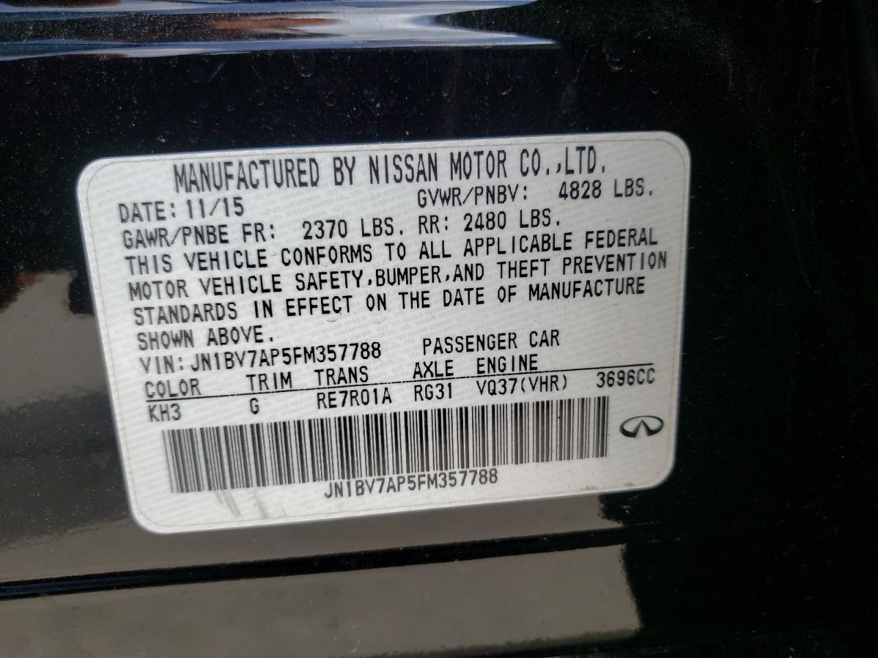 Photo 10 from auction – 2015 INFINITI Q50 BASE with VIN JN1BV7AP5FM357788