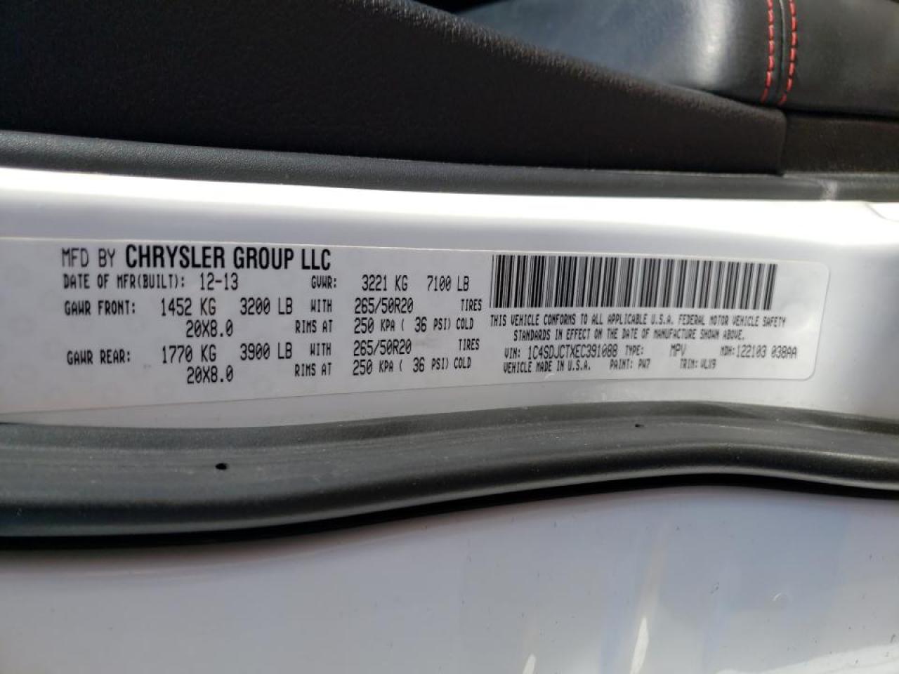 Photo 10 from auction – 2014 DODGE DURANGO R/ with VIN 1C4SDJCTXEC391088