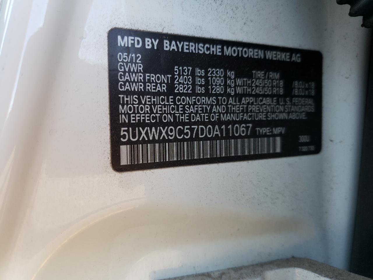 Photo 10 from auction – 2013 BMW X3 XDRIVE2 with VIN 5UXWX9C57D0A11067