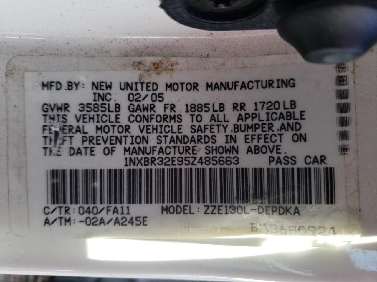 Photo 10 from auction – 2005 TOYOTA COROLLA CE with VIN 1NXBR32E95Z485663